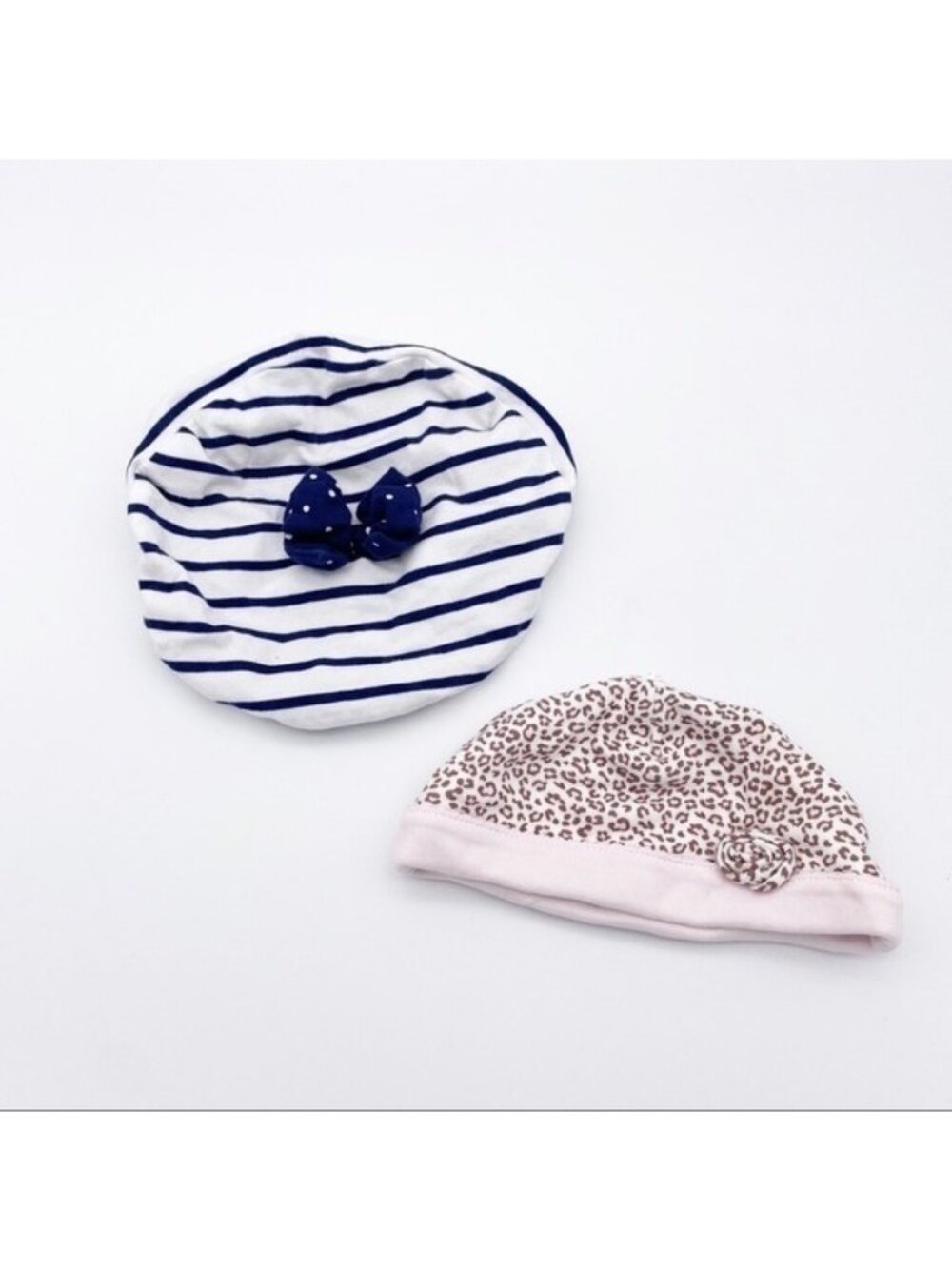 LOT of Two Baby Hats Beret by Le Top Pink Cheetah Print Cap Casual Infant Girl